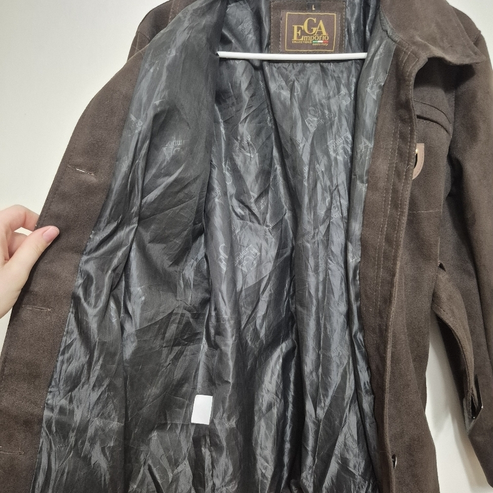 NWT EGA Emporio Women's Quiet Luxury Brown Faux Suede Belted Jacket Size L - Picture 12 of 13